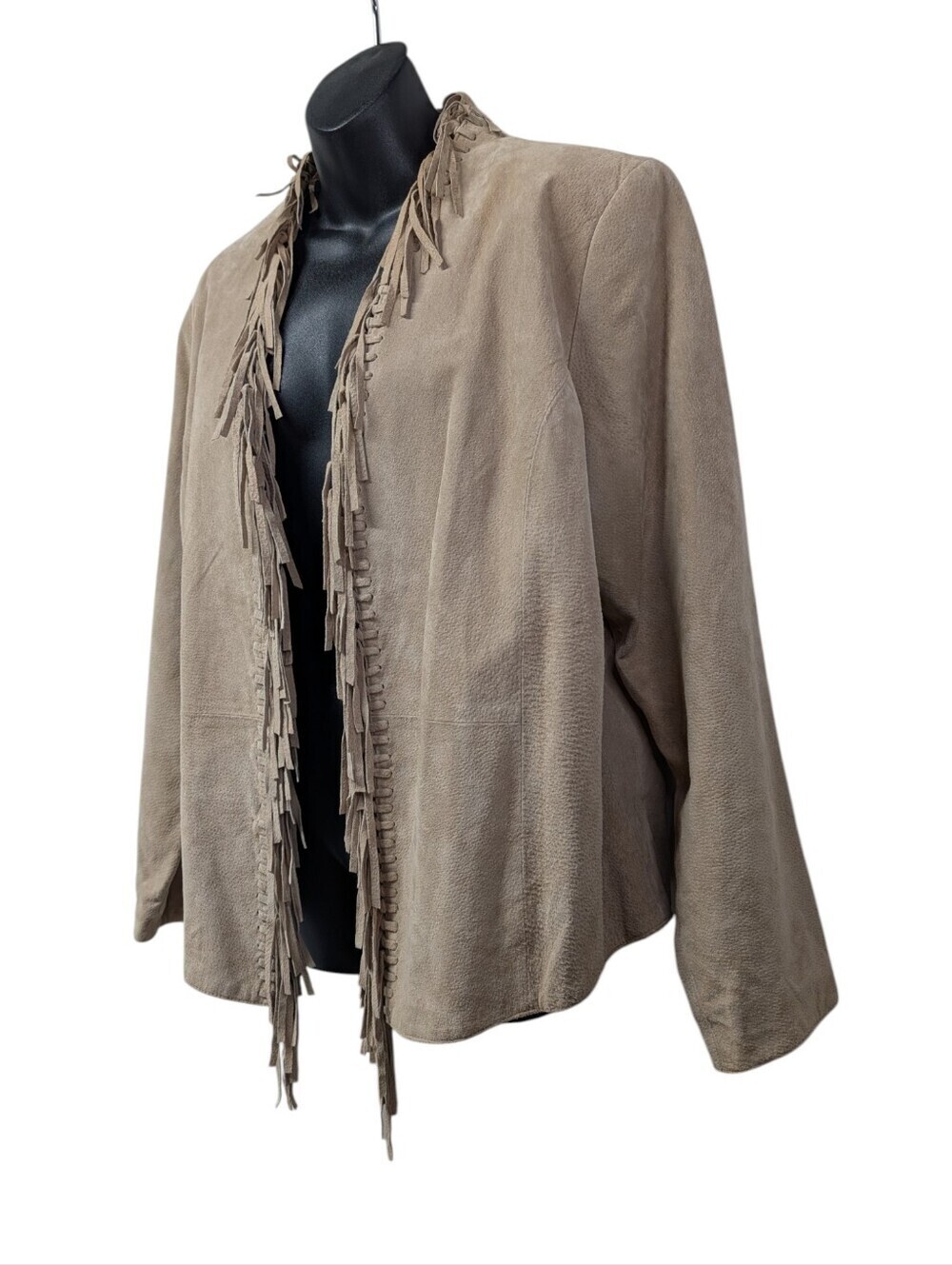 Dialogue Beige Suede Leather Fringe Jacket Womens Size L Western Boho Tassel - Picture 3 of 9